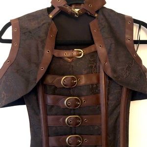 VintageGoth Steampunk brocade corset dress w shrug